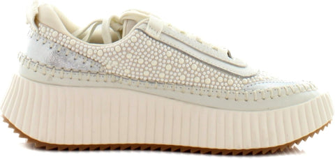 Dolce Vita Dolen Vanilla Pearls Lace Up Platform Low Top Wedge Fashion Sneakers