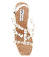 Steve Madden Upright Clear Espadrille Pearl Embellished Strap Wedge Sandals