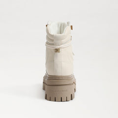 Sam Edelman Kace Modern Ivory Leather Lace Up Chunky Sole Combat Ankle Boots