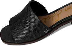 Sam Edelman Sabrina Black Raffia Leather Squared Open Toe Slip On Mules Sandals