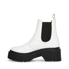 Steve Madden Manzo White Patent Pull On Rounded Close Toe Classic Chelsea Boot