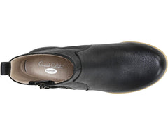 Dr Scholl's Win Over Black Leather Block Heel Wood Platform Clog Ankle Boots