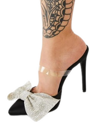 Azalea Wang Bow Diamonds Point Toe Big Rhinestone Pumps High Heel Dress Sandals