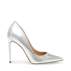 Steve Madden Vala Silver Fashion High Heel Pointed Toe Slip On Stiletto Pumps