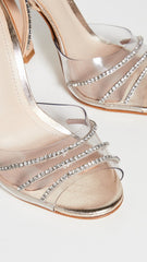 Schutz Rowenah Platina Clear Straps Crystals Ankle Strap Open Toe Heel Sandals