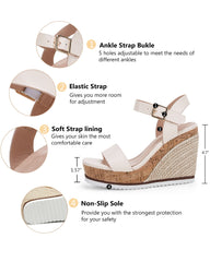 Coutgo Nude Espadrille Wedge Platform Sandals Open Toe Ankle Buckle Strap Casual Sandals