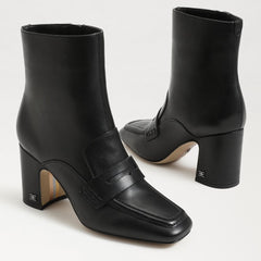 Sam Edelman Fenna Black Leather Almond Toe Block Heeled Fashion Ankle Boots
