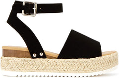 Soda Womens Topic Black Open Toe Casual Ankle Strap Sandals (8.5)