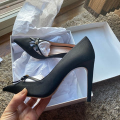 Schutz Gracia Satin Pointed toe Pump With Bow Black Stiletto Dress Pumps