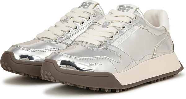 Sam Edelman Layla Silver Specchio Lace Up Low Top Chunky Heeled Sneakers