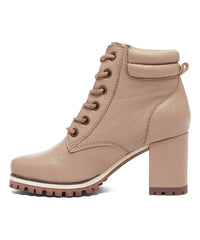Kelsi Dagger Trek Taupe Leather Lace-Up Combat Block Heel Platform Boots