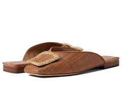 Sam Edelman Lavina 5 Brown Slip On Square Toe Gold Stud Fabric Flat Mules Shoes