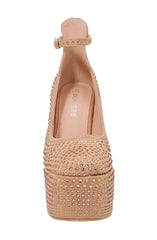 Berness Jolene Beige Rhinestone Fashion Rounded Toe Ankle Strap Platform Pump 6