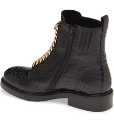 Jeffrey Campbell DAMON-Z Black Snake Gold Chain Combat Ankle Boots Dress Bootie
