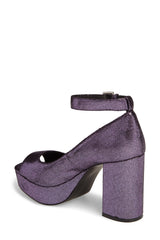 Shellys London Florida Purple Peep Toe Ankle Strap Platform Retro 70's Pump