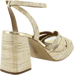 Sam Edelman Reese Sand Dune Multi Open Toe Beaded Ankle Strap Block Heel Sandals