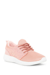 Cape Robbin Nappa-1 Pink Shimmering Glitter Decorated Platform Lace up Sneakers