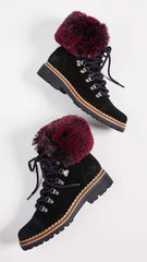 Sam Edelman Bowen Black Suede Combat Fur Lined Lace Up Combat Hiker Ankle Boots