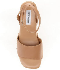 Steve Madden Ocala Tan Leather Ankle Strap Open Toe Wood-Like Platform Sandals