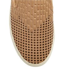 Vince Camuto Bristie Natural Nude Leather Woven White Sole Slip On Sneakers