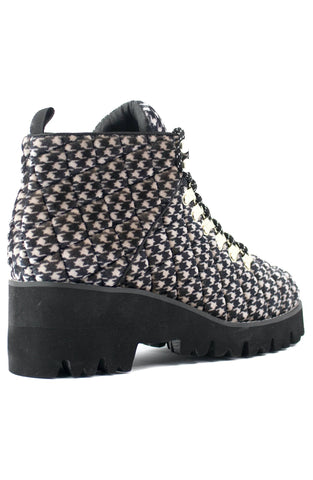 Cecelia New York Heaven Herringbone Lace Up Lug Sole Combat Moto Fashion Boots