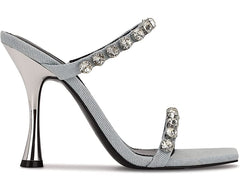 Nine West Aria7 Light Blue Slip On Squared Open Toe Embellished Heeled Sandals