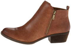Lucky Brand Basel Ankle Bootie Toffee Brown Leather Stacked Wide Width Boots