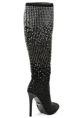 Lauren Lorraine MONA Knee High Stiletto Black Ombre Rhinestone Sparkle Boots