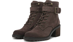 Zodiac Gemma Espresso Lace Up Block Heel Rounded Toe Buckle Combat Ankle Boots