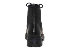 Vince Camuto Bestenda Black Leopard Leather Lace Up Moto Lug Sole Combat Boots