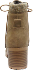 Soda Single Warm Taupe Lug Sole Chunky Heel Lace Up Platform Combat Wide Boots