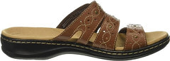 Clarks Leisa Cacti Brown Multi Casual Slip On Open Toe Flat Womens Slide Sandals