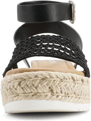 Soda Topics Black Pu Espadrille Platform Ankle Strap Studded Platform Sandals