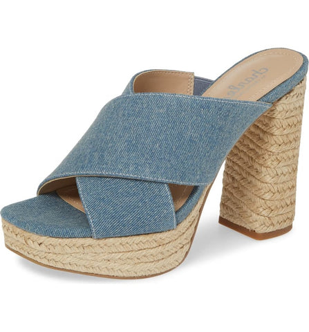 CHARLES BY Charles David Index Denim Platform Espadrille Sandals High Heel Mules