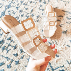 Cecelia New York Lincoln Slide Sandal Nude Alabaster Clear Transparent Mules