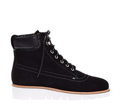 Shellys London Erin Black Suede Low Wedge Fashion Combat Lace Up Ankle Boots