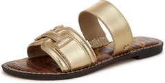 Sam Edelman Gabi Modern Ivory Double Strap Open Toe Slip On Flat Slides Sandals