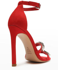 Schutz Linsey Red Studs Detail Ankle Strap Open Toe Stiletto High Heel Sandals