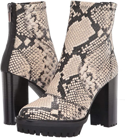 Vince Camuto Erettie Black White Snake Fashion Platform Block High Heel Booties