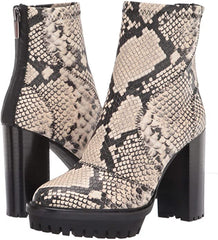 Vince Camuto Erettie Black White Snake Fashion Platform Block High Heel Booties