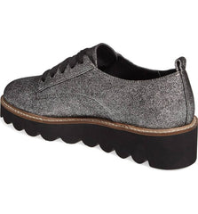 Shellys London Jack Pewter Glittery Metallic Lace Up Platform Creeper Oxford