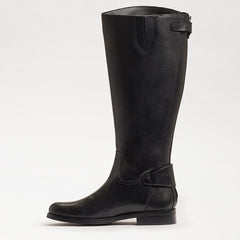 Sam Edelman Mikala Black Block Heel Rounded Toe Zipper Leather Knee High Boots
