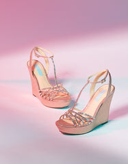Betsey Johnson SB-Ember Wedge Sandal Champagne Gold Platform Formal Shoe