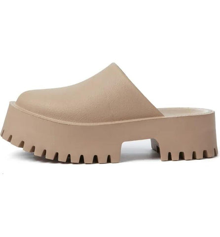 Jeffrey Campbell Clogge Taupe Fashion Slip On Chunky Platform Mule Clog Sandals
