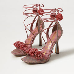 Sam Edelman Leela Pink Lily Squared Open Toe Tie Up Stiletto Heeled Sandals