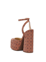 Jessica Simpson Skilla Tan Combo Rounded Toe Buckle Strap Block Heeled Sandals