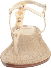 Sam Edelman Gigi Modern Ivory Ankle Strap Open Toe Embellished Thong Flat Sandal