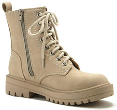 SODA FIRM Lace up Chunky Platform Classic Combat Ankle Boots Nude Beige (6.5, Beige Nbpu)