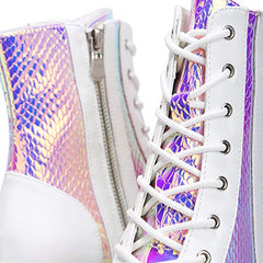 Cape Robbin Radio Holographic Platform Ankle Chunky Block Heels Boots White