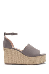 Steve Madden Show Grey Suede Fashion Scalloped Espadrille Platform Sandals